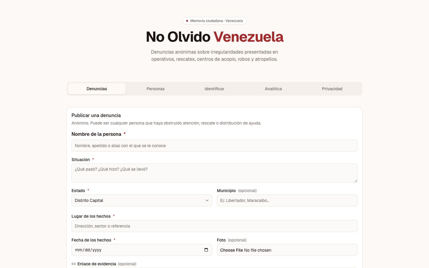 No Olvido Venezuela project preview